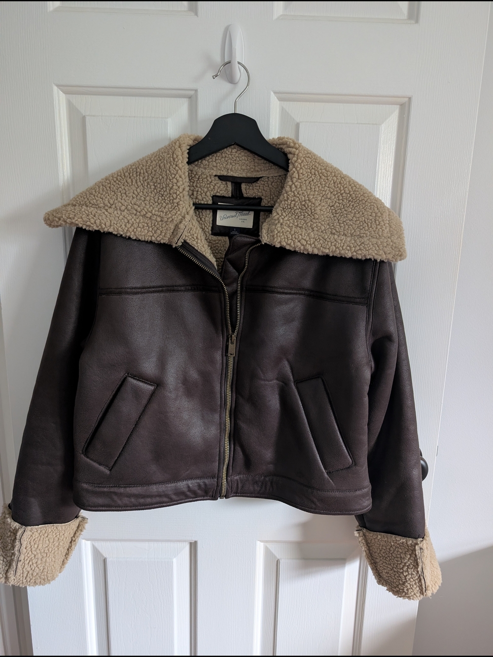 Universal Thread Women's Faux Brown Leather Shearling Lining Jacket Small
